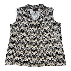 Dana Buchman Blouse Top Woman's Multicolor Black White Beige XL Sleeveless